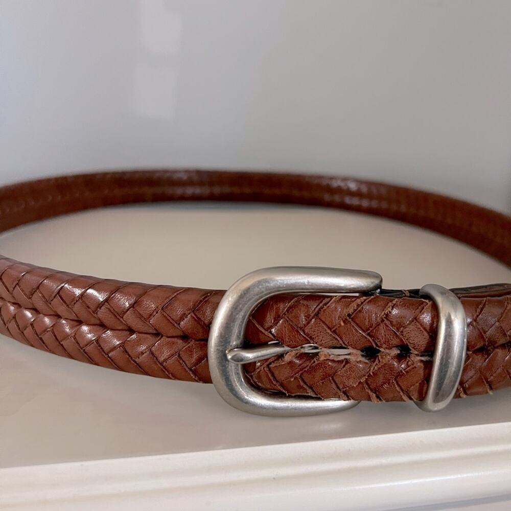 Coach Men's Braided Brown Leather Belt size 36 silver buckle - Picture 2 of 9